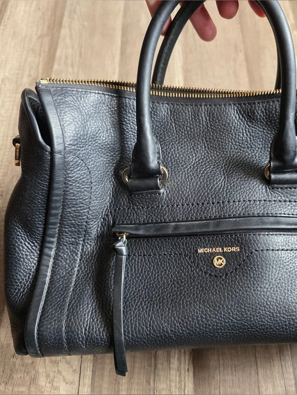 Michael Kors Black Y2K Carine Satchel Pebbled Leather Gold Medium Queen Bag
